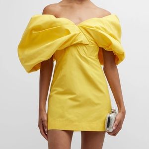 Rachel Gilbert Xavier Off-the-Shoulder Puff-Sleeve Mini Dress in Yellow Size 6
